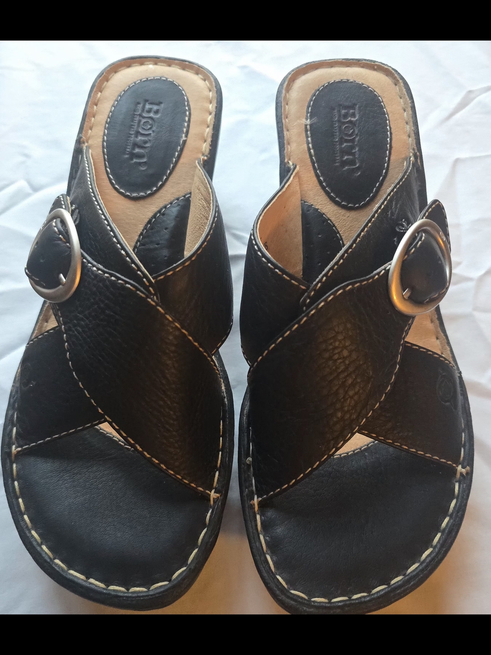Born Women’s Black Leather Slide Sandals with Buckle